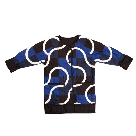 Haptic Lab Snake Path Quilt Coat Organic Cotton Blue Black Large EUC - Picture 10 of 10